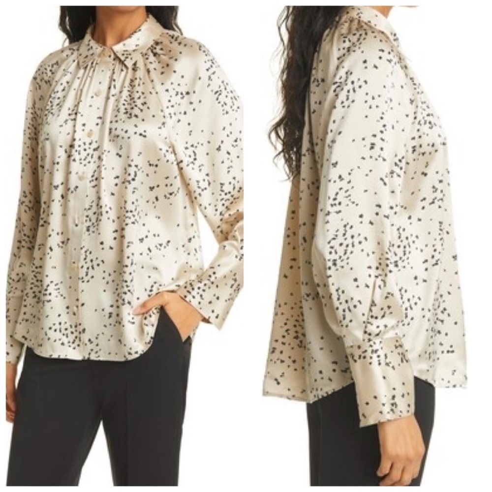 Rebecca Taylor Silk Scattered Fleur Blouse Cream Black Size Small